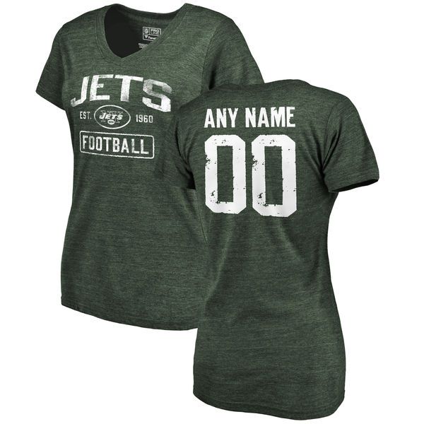 Women Green New York Jets Distressed Custom Name and Number Tri-Blend V-Neck NFL T-Shirt->->Sports Accessory